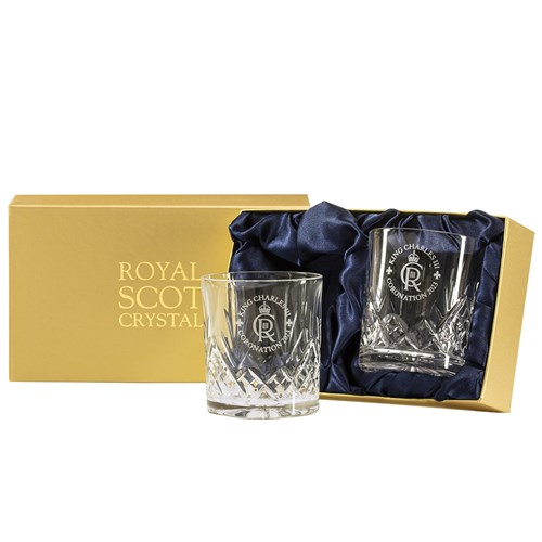 Royal Scot Crystal - King's Coronation - Highland - 2 Large Tumblers Presentation Boxed